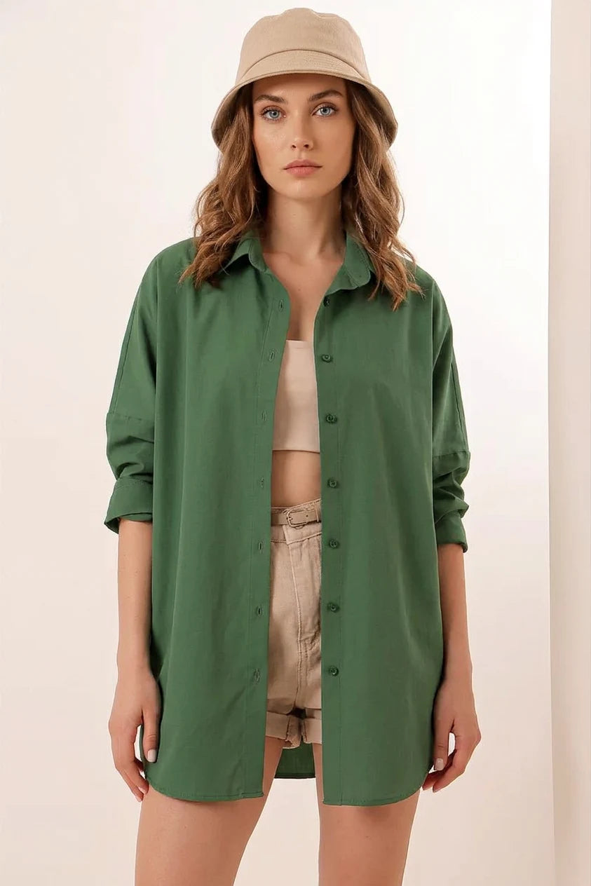 Kadın Oversize Kesim Basic Pamuklu Gömlek – Renk Seçenekleri 1