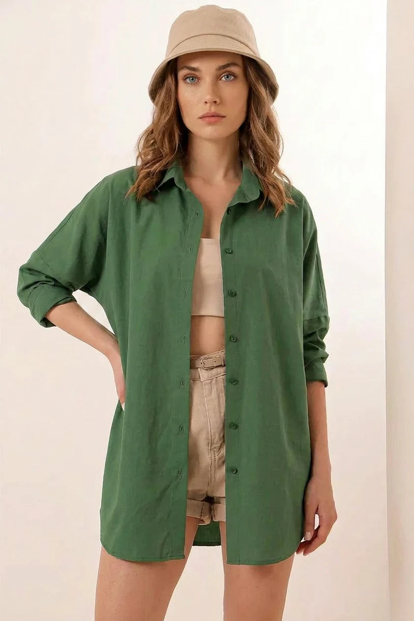 Kadın Oversize Kesim Basic Pamuklu Gömlek – Renk Seçenekleri 1