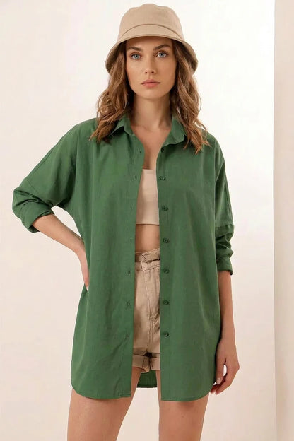 Kadın Oversize Kesim Basic Pamuklu Gömlek – Renk Seçenekleri 1