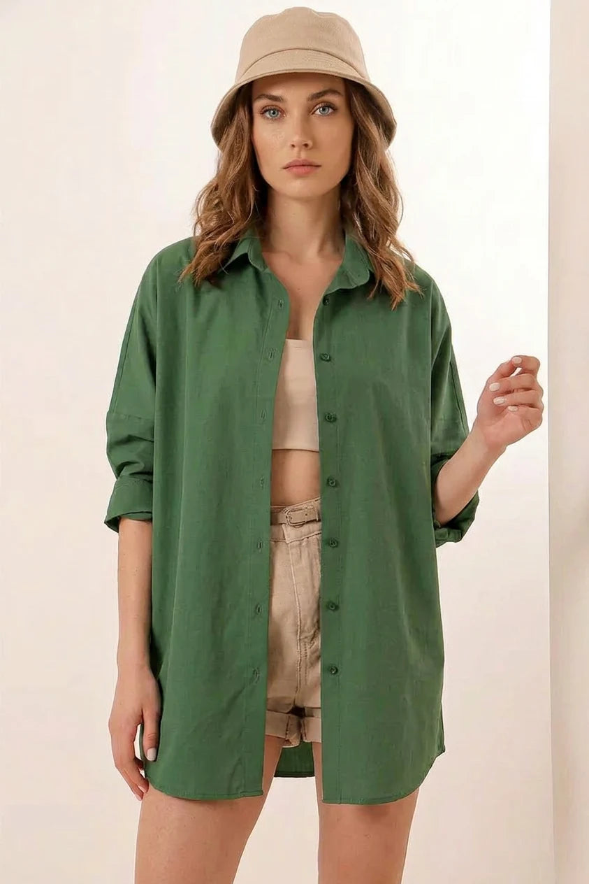 Kadın Oversize Kesim Basic Pamuklu Gömlek – Renk Seçenekleri 1