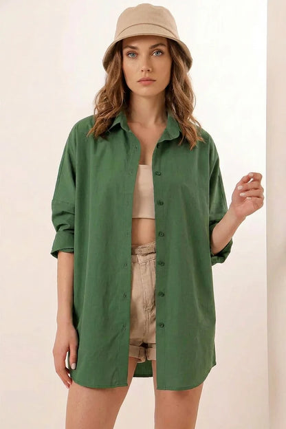 Kadın Oversize Kesim Basic Pamuklu Gömlek – Renk Seçenekleri 1
