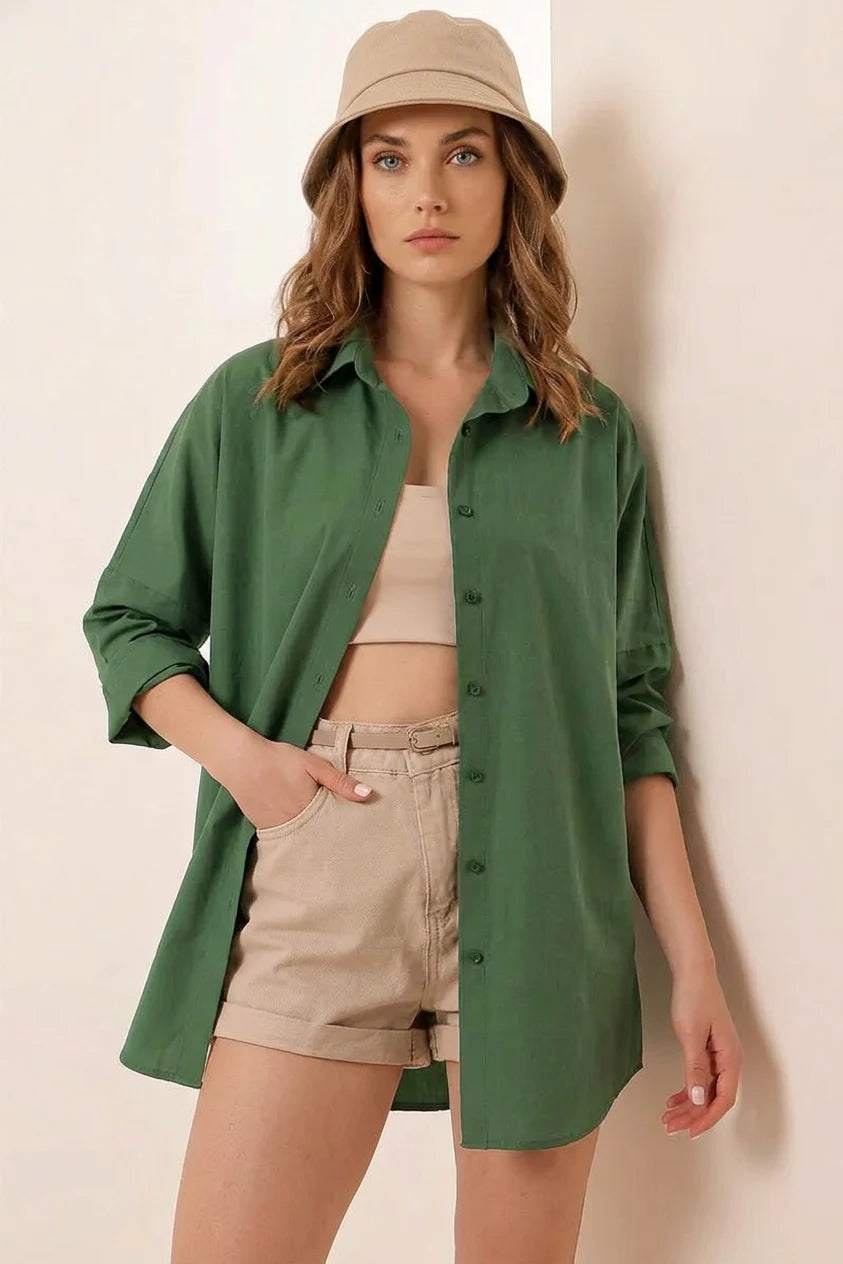 Kadın Oversize Kesim Basic Pamuklu Gömlek – Renk Seçenekleri 1