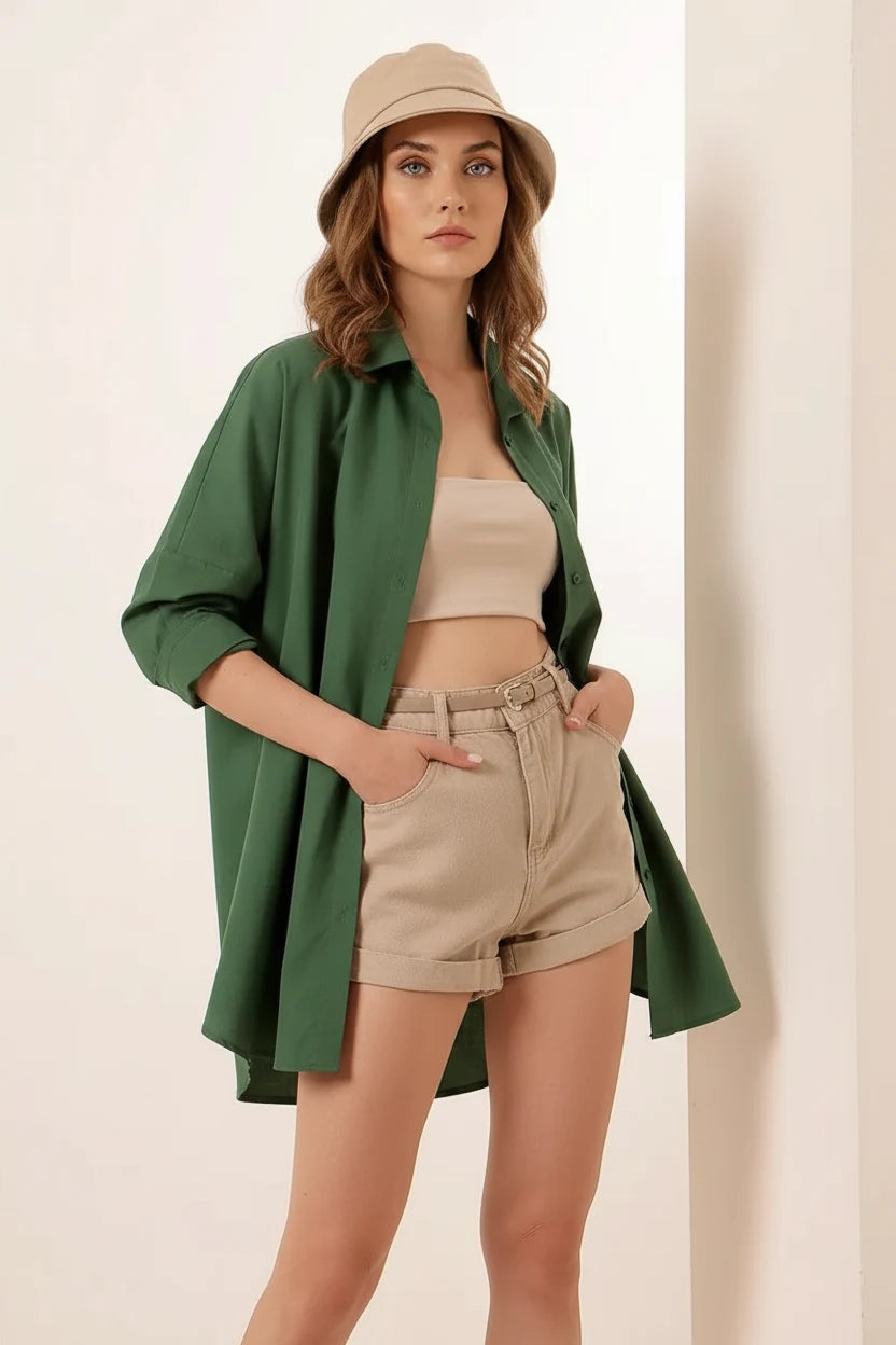 Kadın Oversize Kesim Basic Pamuklu Gömlek – Renk Seçenekleri 1