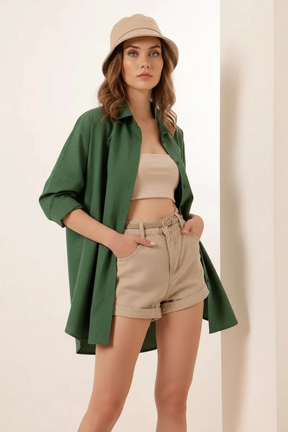 Kadın Oversize Kesim Basic Pamuklu Gömlek – Renk Seçenekleri 1