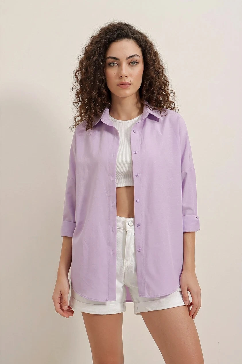 Kadın Oversize Basic Pamuklu Gömlek – Renk Seçenekleri 1