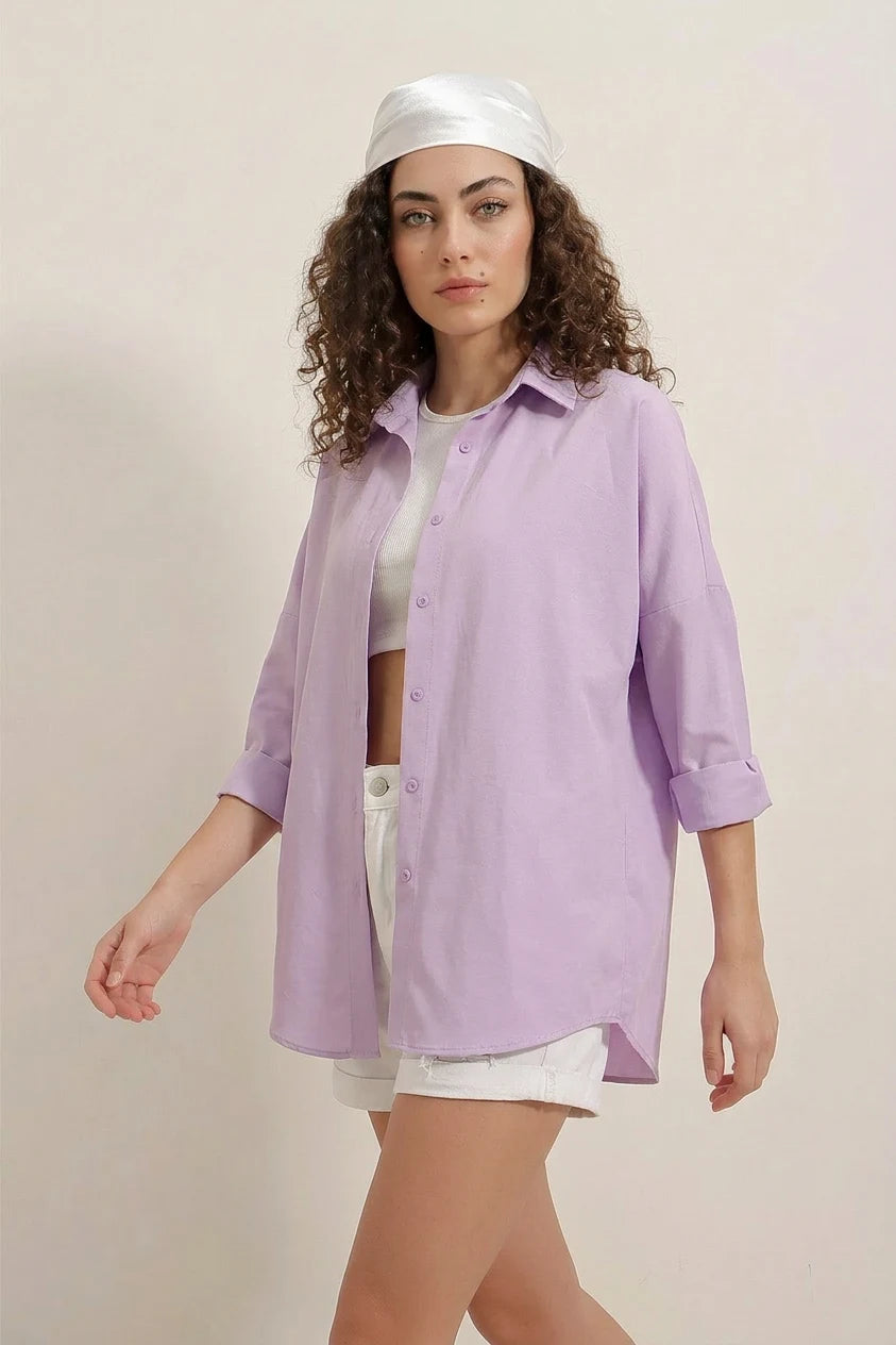 Kadın Oversize Basic Pamuklu Gömlek – Renk Seçenekleri 1