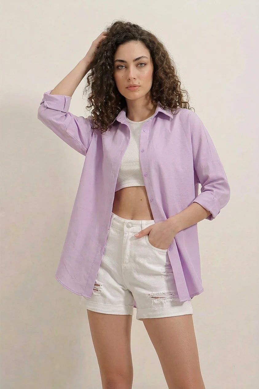 Kadın Oversize Basic Pamuklu Gömlek – Renk Seçenekleri 1
