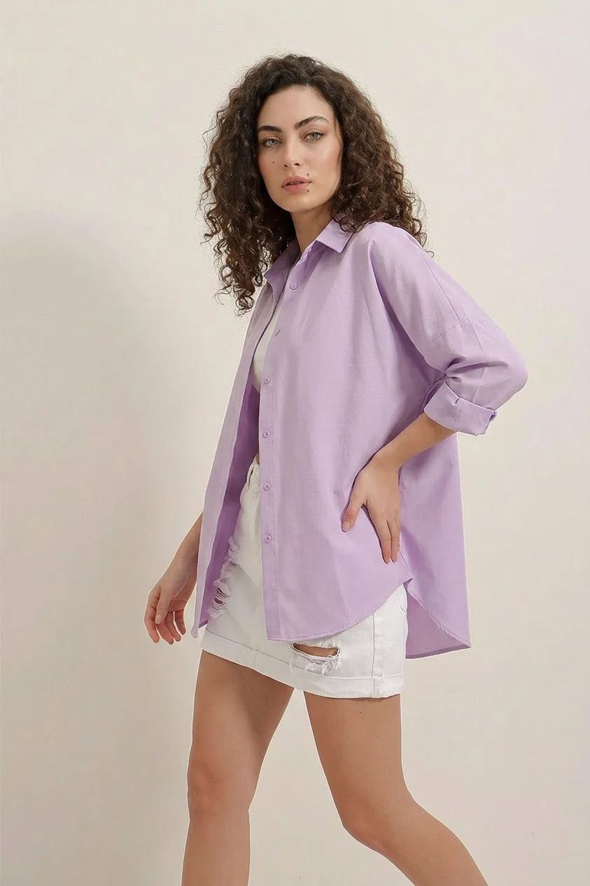 Kadın Oversize Basic Pamuklu Gömlek – Renk Seçenekleri 1