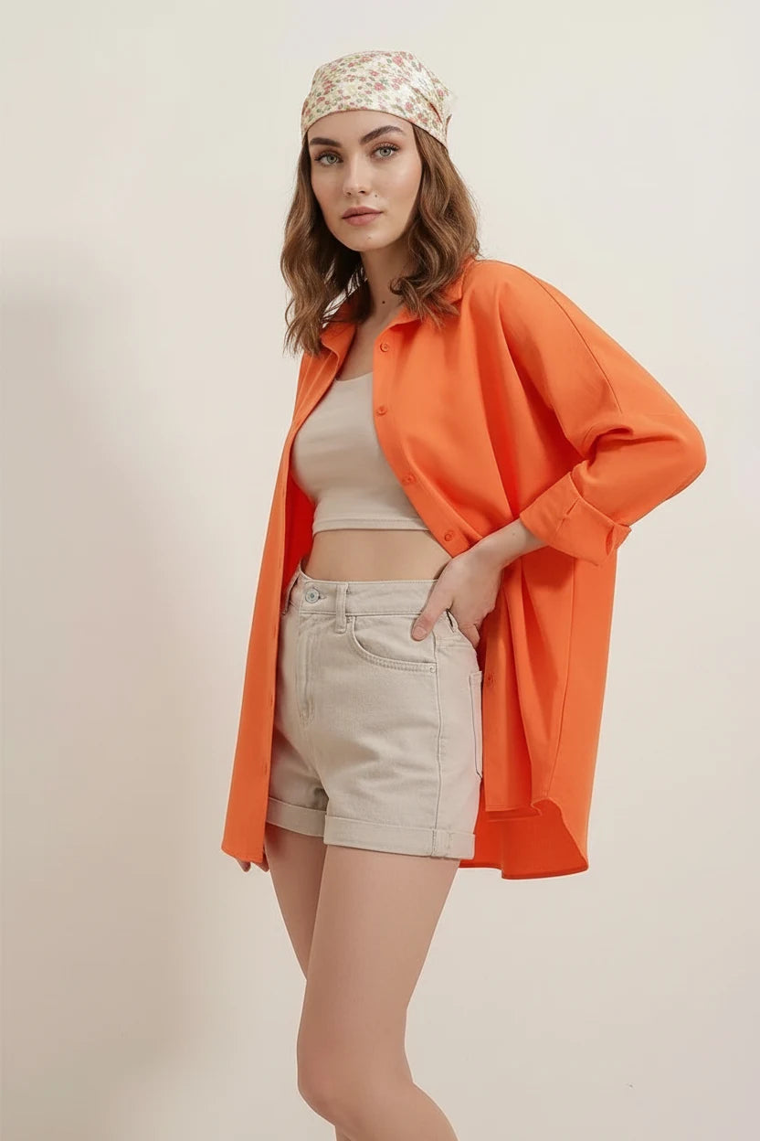 Kadın Basic Oversize Pamuklu Gömlek