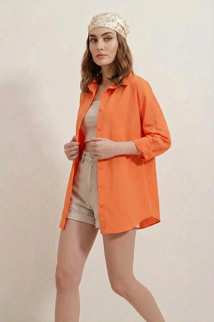 Kadın Basic Oversize Pamuklu Gömlek