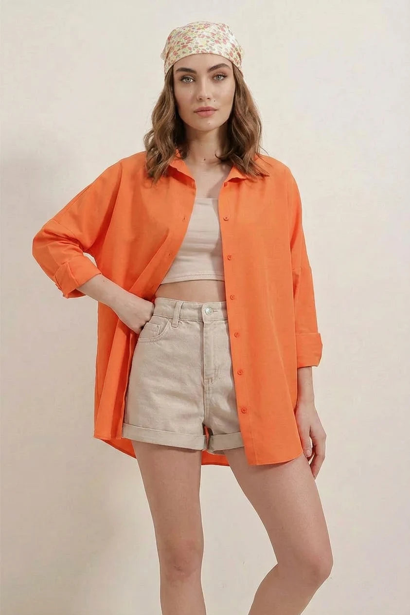 Kadın Basic Oversize Pamuklu Gömlek