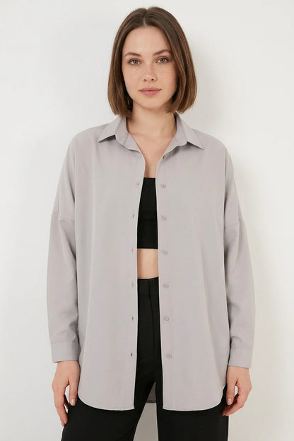 Kadın Oversize Kesim Basic Pamuklu Gömlek – Renk Seçenekleri 1