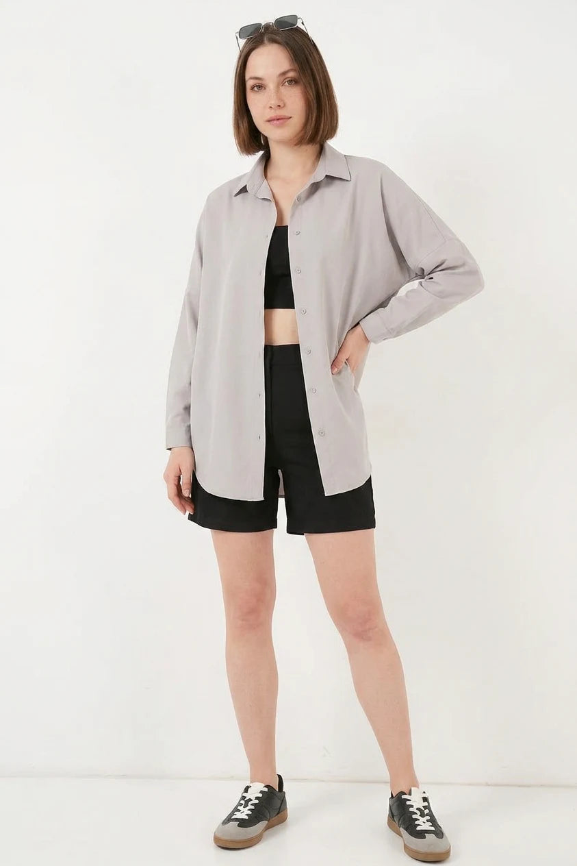 Kadın Oversize Kesim Basic Pamuklu Gömlek – Renk Seçenekleri 1