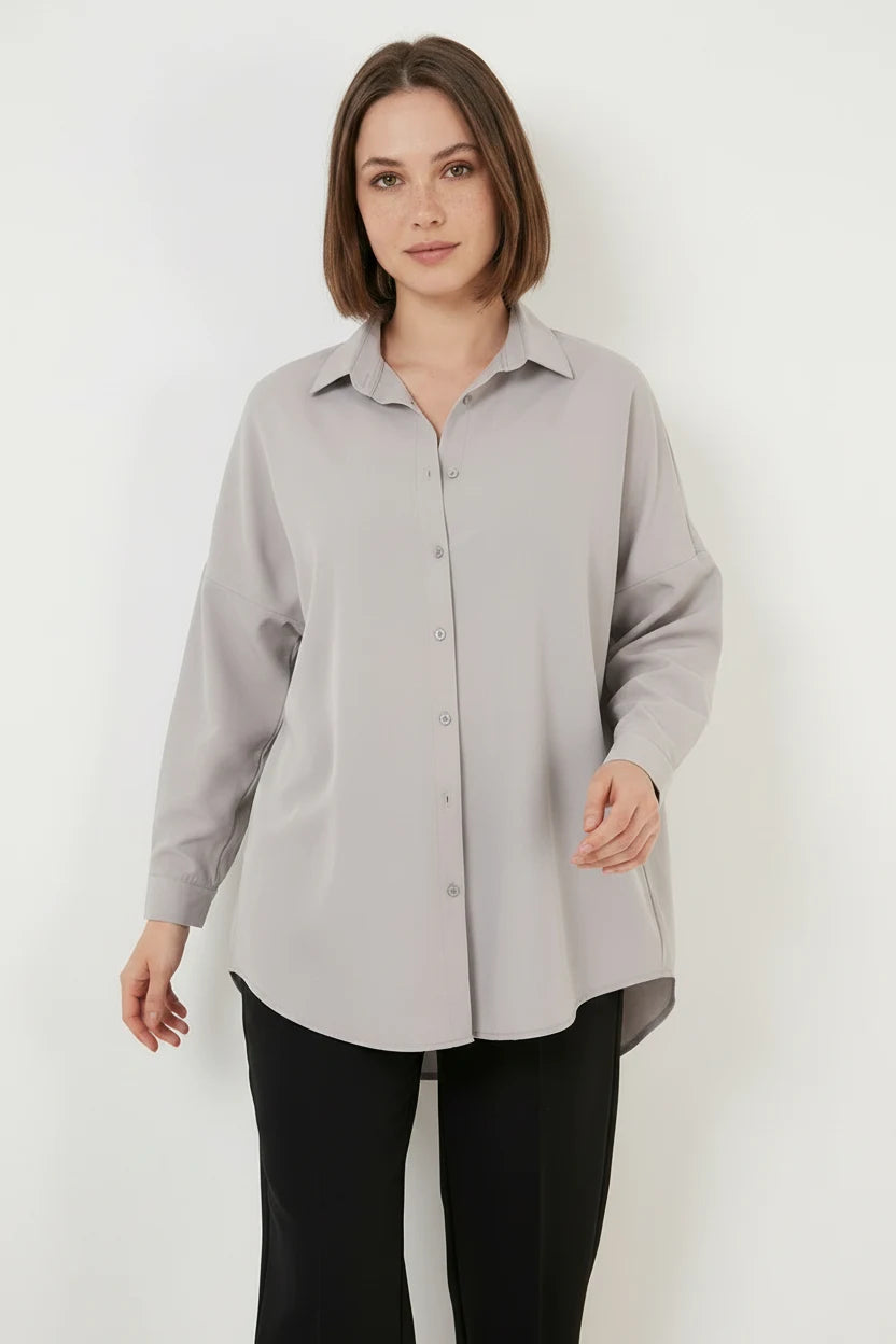 Kadın Oversize Kesim Basic Pamuklu Gömlek – Renk Seçenekleri 1