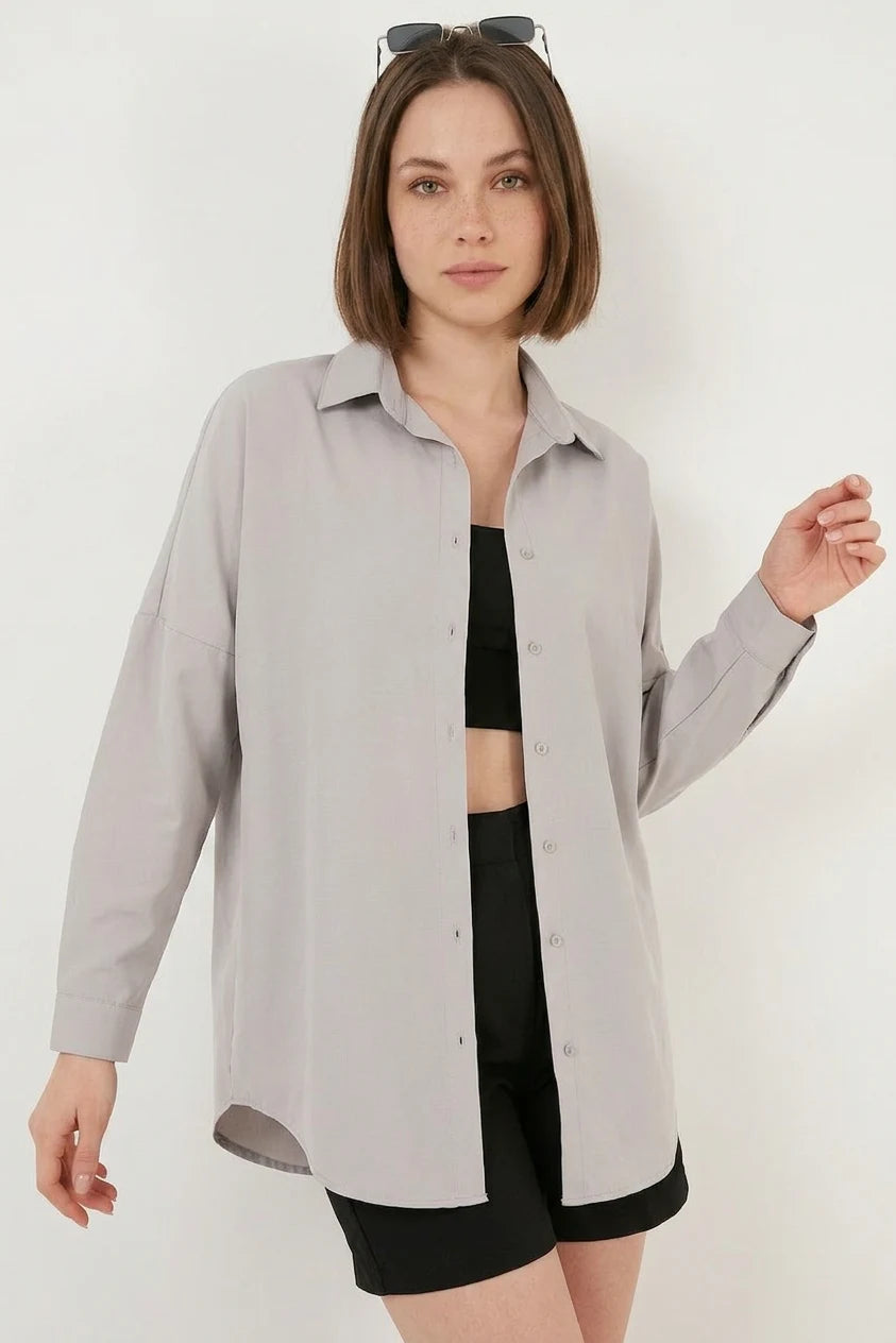 Kadın Oversize Kesim Basic Pamuklu Gömlek – Renk Seçenekleri 1