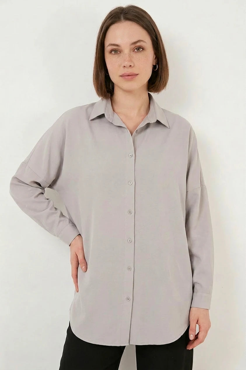 Kadın Oversize Kesim Basic Pamuklu Gömlek – Renk Seçenekleri 1