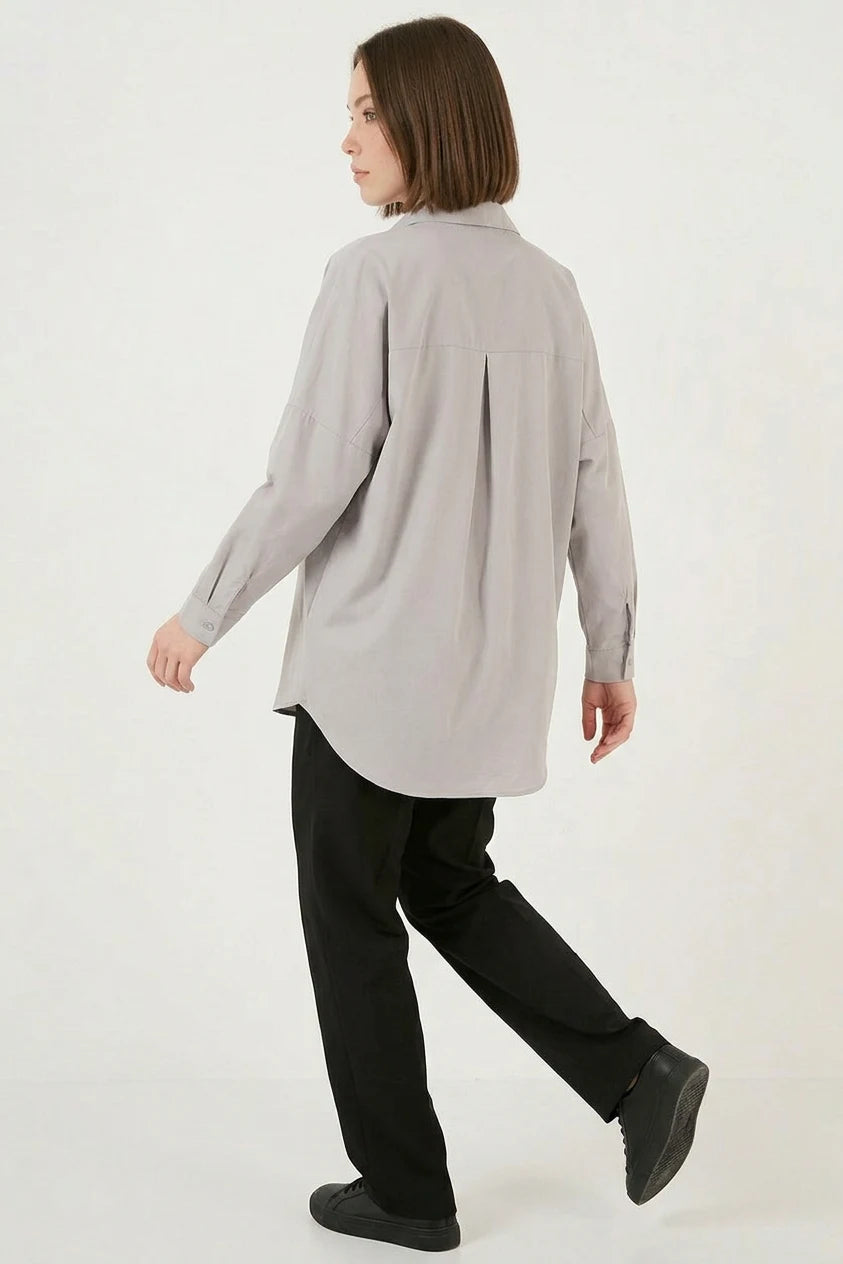 Kadın Oversize Kesim Basic Pamuklu Gömlek – Renk Seçenekleri 1