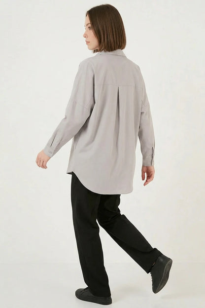 Kadın Oversize Kesim Basic Pamuklu Gömlek – Renk Seçenekleri 1