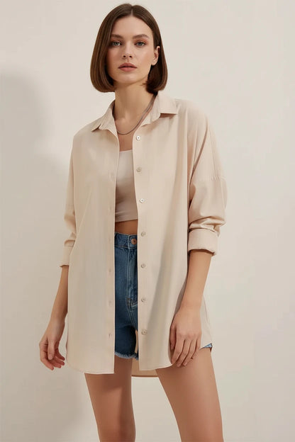 Kadın Oversize Basic Pamuklu Gömlek – Renk Seçenekleri 1