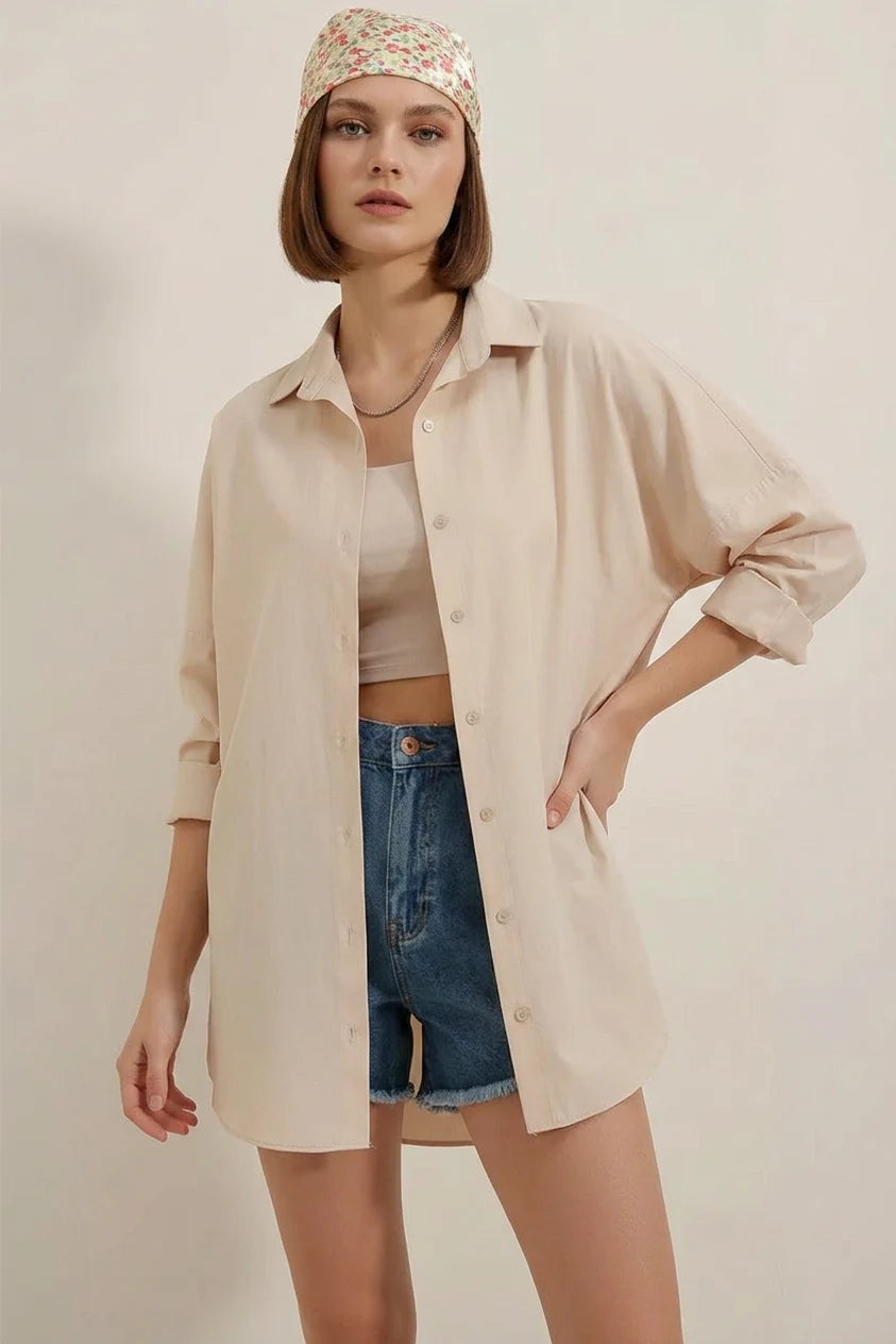Kadın Oversize Basic Pamuklu Gömlek – Renk Seçenekleri 1