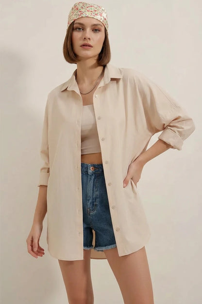 Kadın Oversize Basic Pamuklu Gömlek – Renk Seçenekleri 1