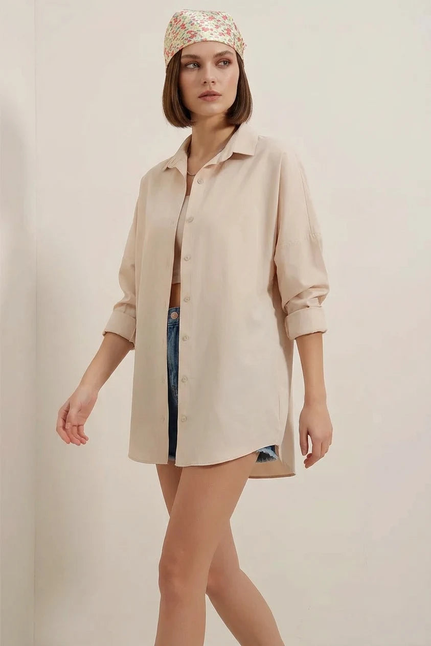 Kadın Oversize Basic Pamuklu Gömlek – Renk Seçenekleri 1