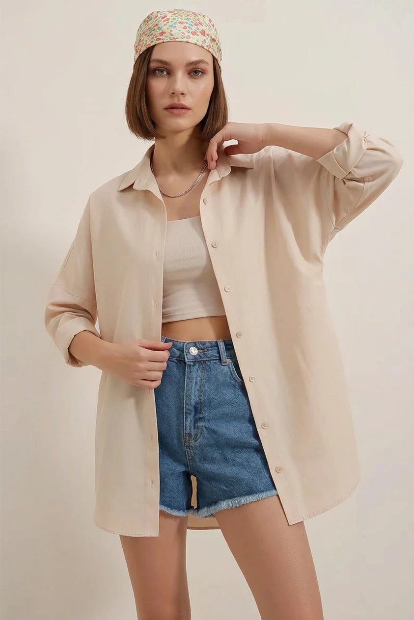 Kadın Oversize Basic Pamuklu Gömlek – Renk Seçenekleri 1
