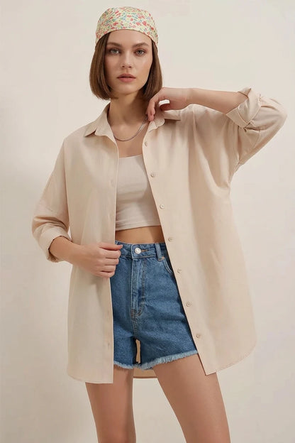 Kadın Oversize Basic Pamuklu Gömlek – Renk Seçenekleri 1