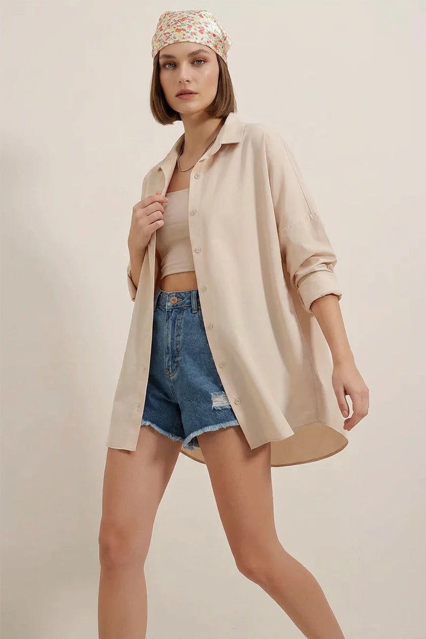 Kadın Oversize Basic Pamuklu Gömlek – Renk Seçenekleri 1