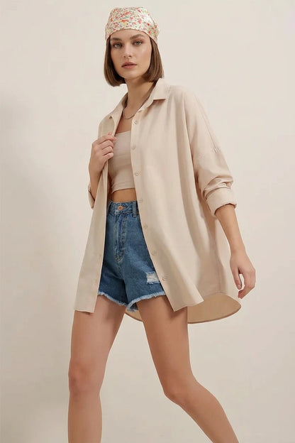 Kadın Oversize Basic Pamuklu Gömlek – Renk Seçenekleri 1
