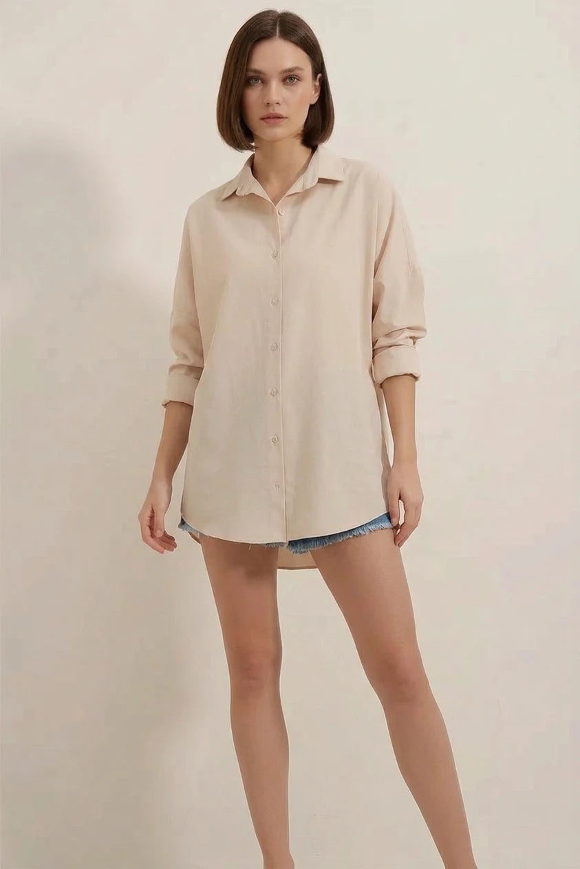 Kadın Oversize Basic Pamuklu Gömlek – Renk Seçenekleri 1