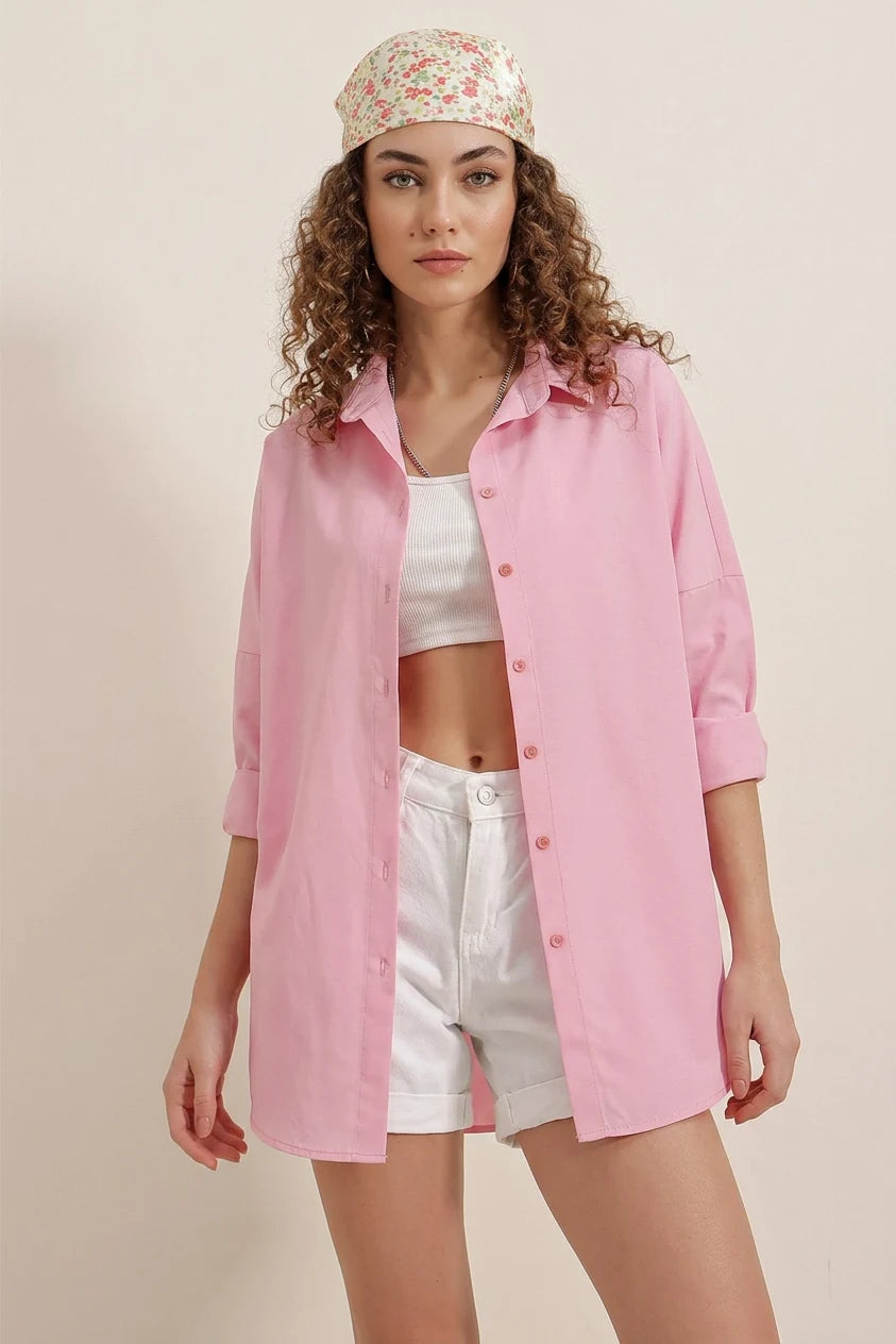 Kadın Oversize Basic Pamuklu Gömlek – Renk Seçenekleri 2