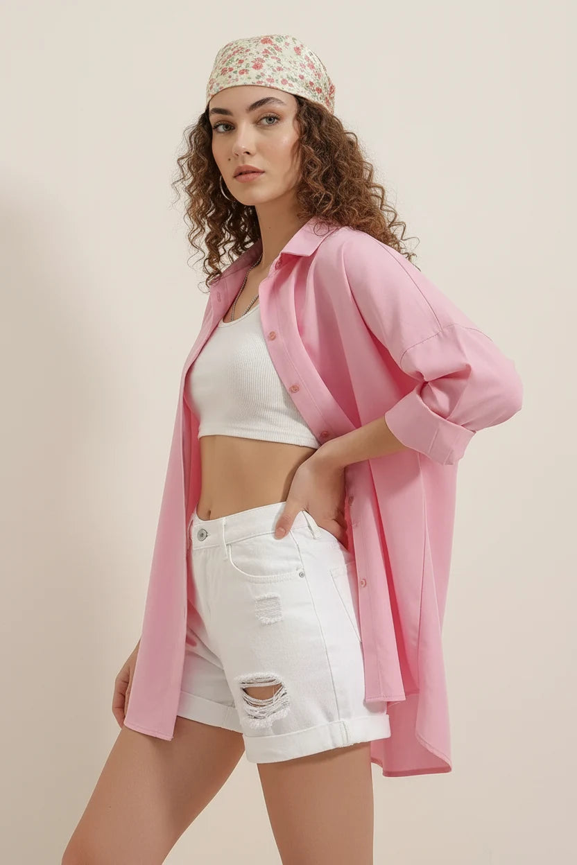 Kadın Oversize Basic Pamuklu Gömlek – Renk Seçenekleri 2