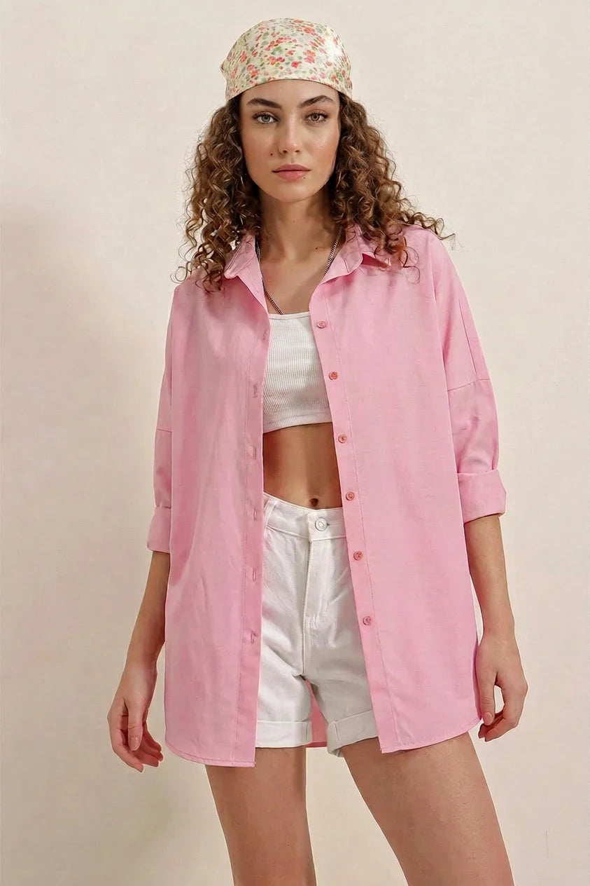 Kadın Oversize Basic Pamuklu Gömlek – Renk Seçenekleri 2