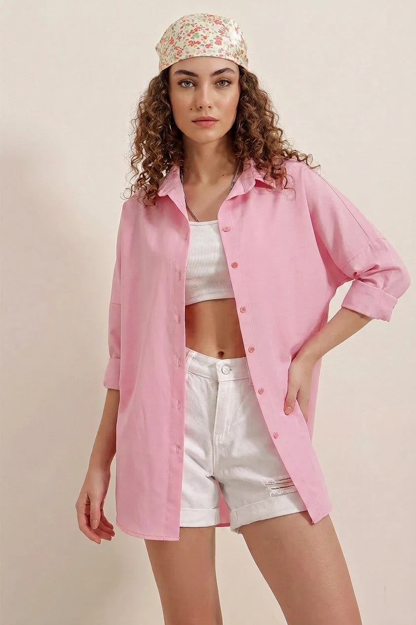 Kadın Oversize Basic Pamuklu Gömlek – Renk Seçenekleri 2