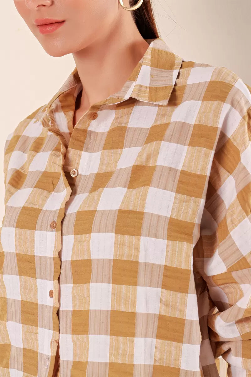 Kadın Kareli Desen Basic Oversize Pamuklu Gömlek