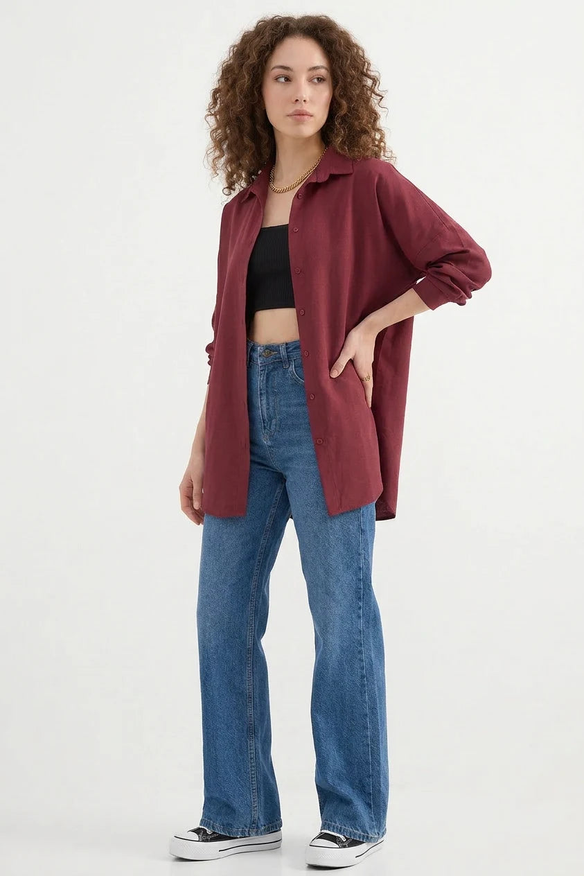 Kadın Oversize Basic Pamuklu Gömlek – Renk Seçenekleri 2