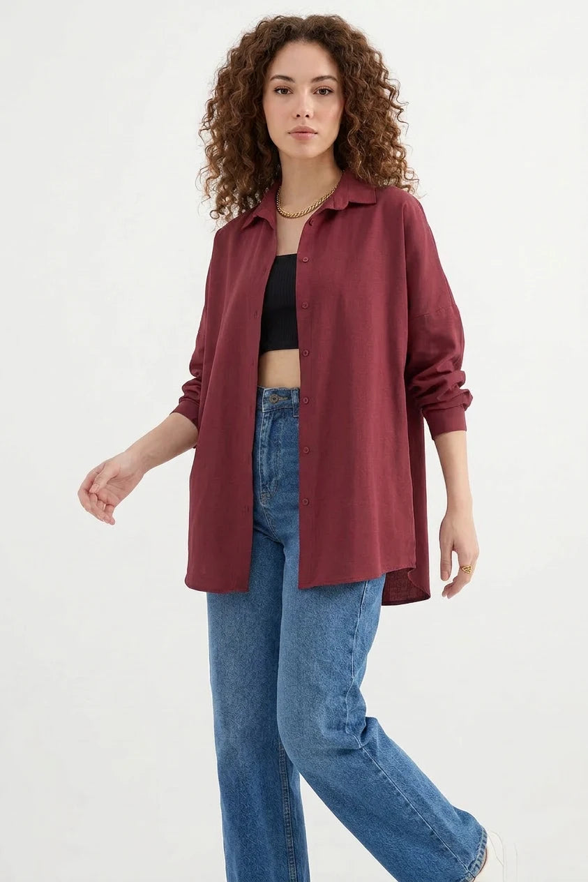 Kadın Oversize Basic Pamuklu Gömlek – Renk Seçenekleri 2