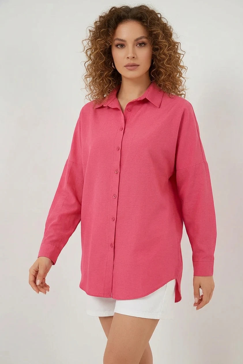 Kadın Oversize Kesim Basic Pamuklu Gömlek – Renk Seçenekleri 1