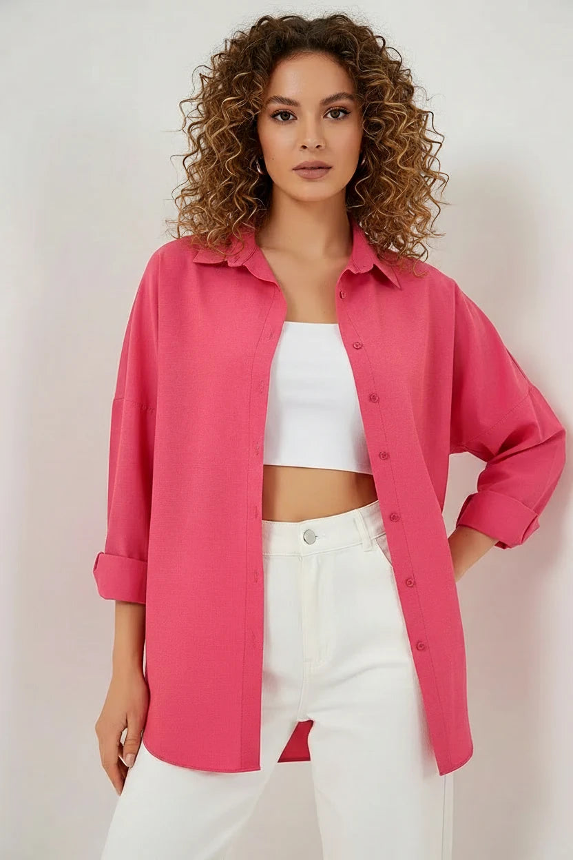 Kadın Oversize Kesim Basic Pamuklu Gömlek – Renk Seçenekleri 1