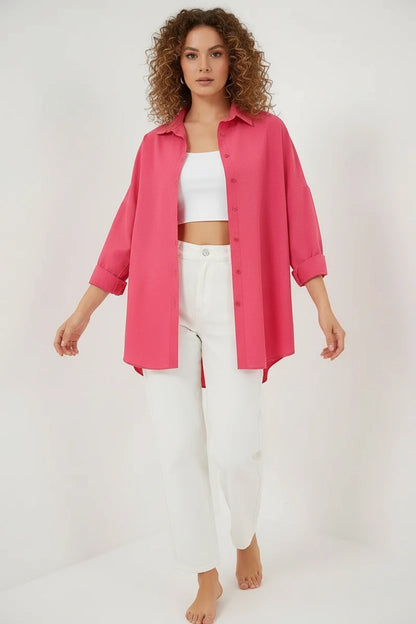 Kadın Oversize Kesim Basic Pamuklu Gömlek – Renk Seçenekleri 1