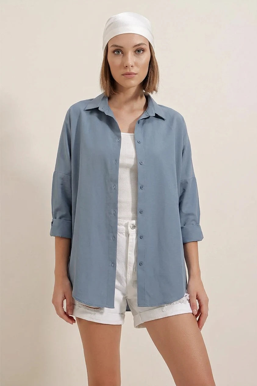 Kadın Oversize Basic Pamuklu Gömlek – Renk Seçenekleri 2