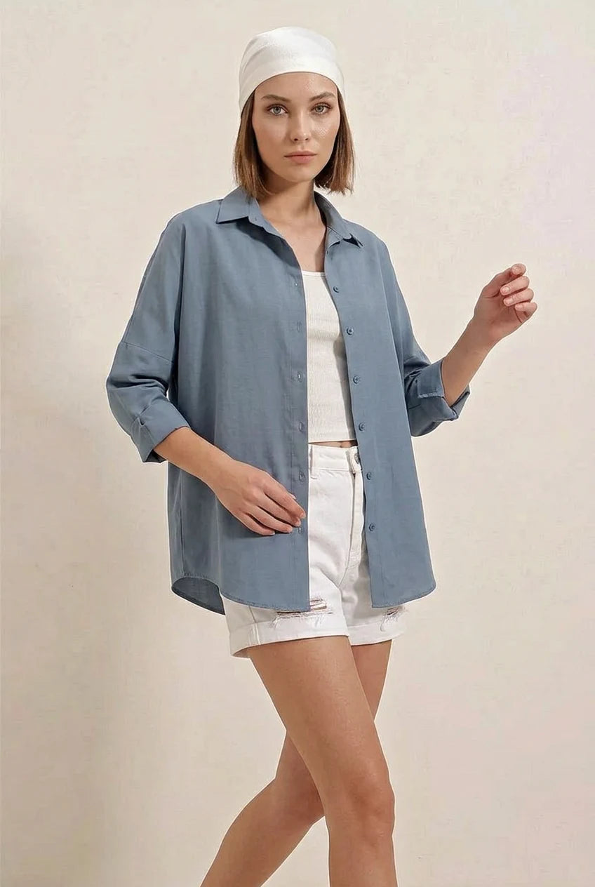 Kadın Oversize Basic Pamuklu Gömlek – Renk Seçenekleri 2