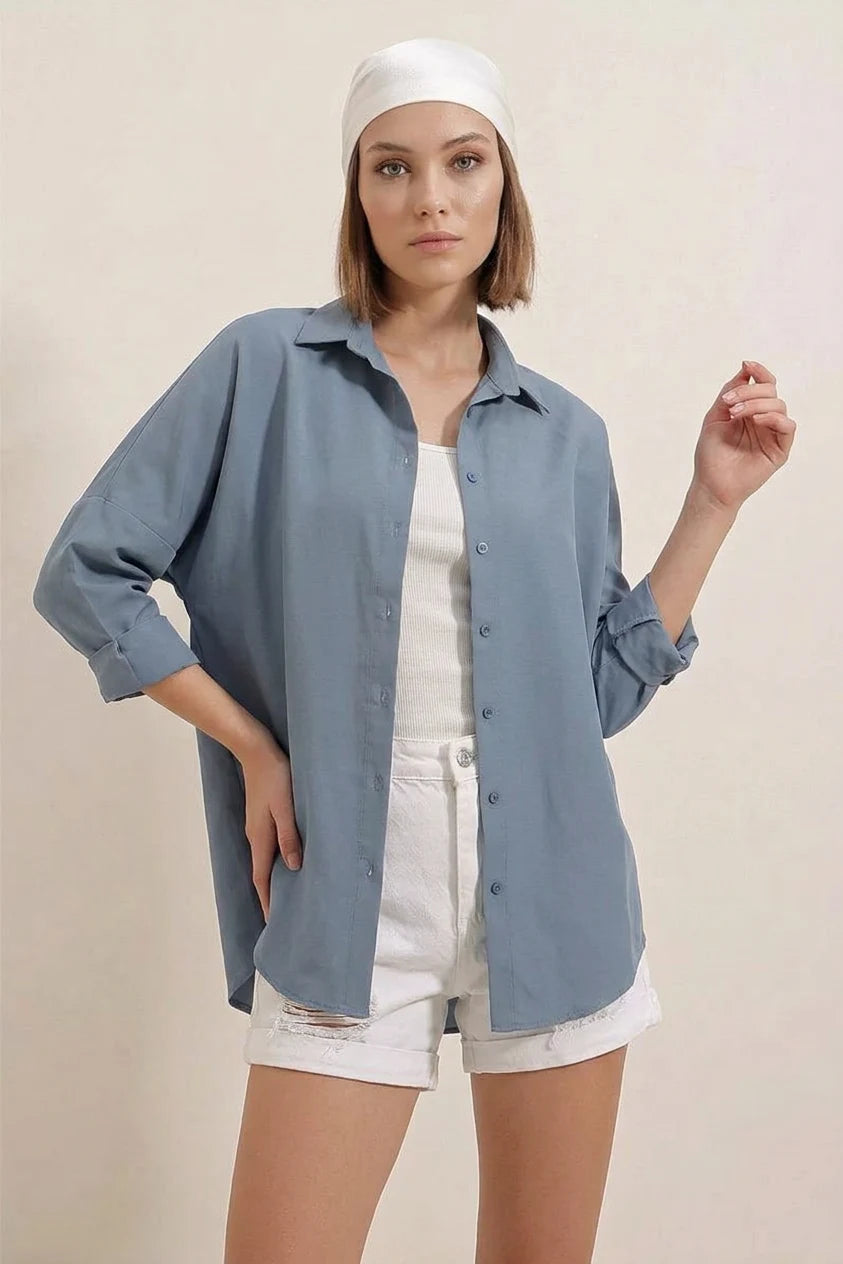 Kadın Oversize Basic Pamuklu Gömlek – Renk Seçenekleri 2