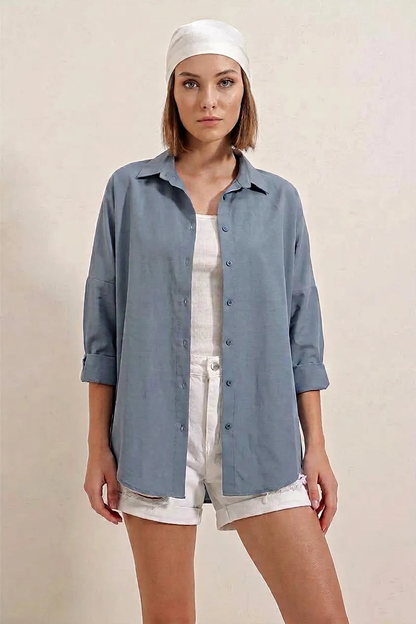 Kadın Oversize Basic Pamuklu Gömlek – Renk Seçenekleri 2