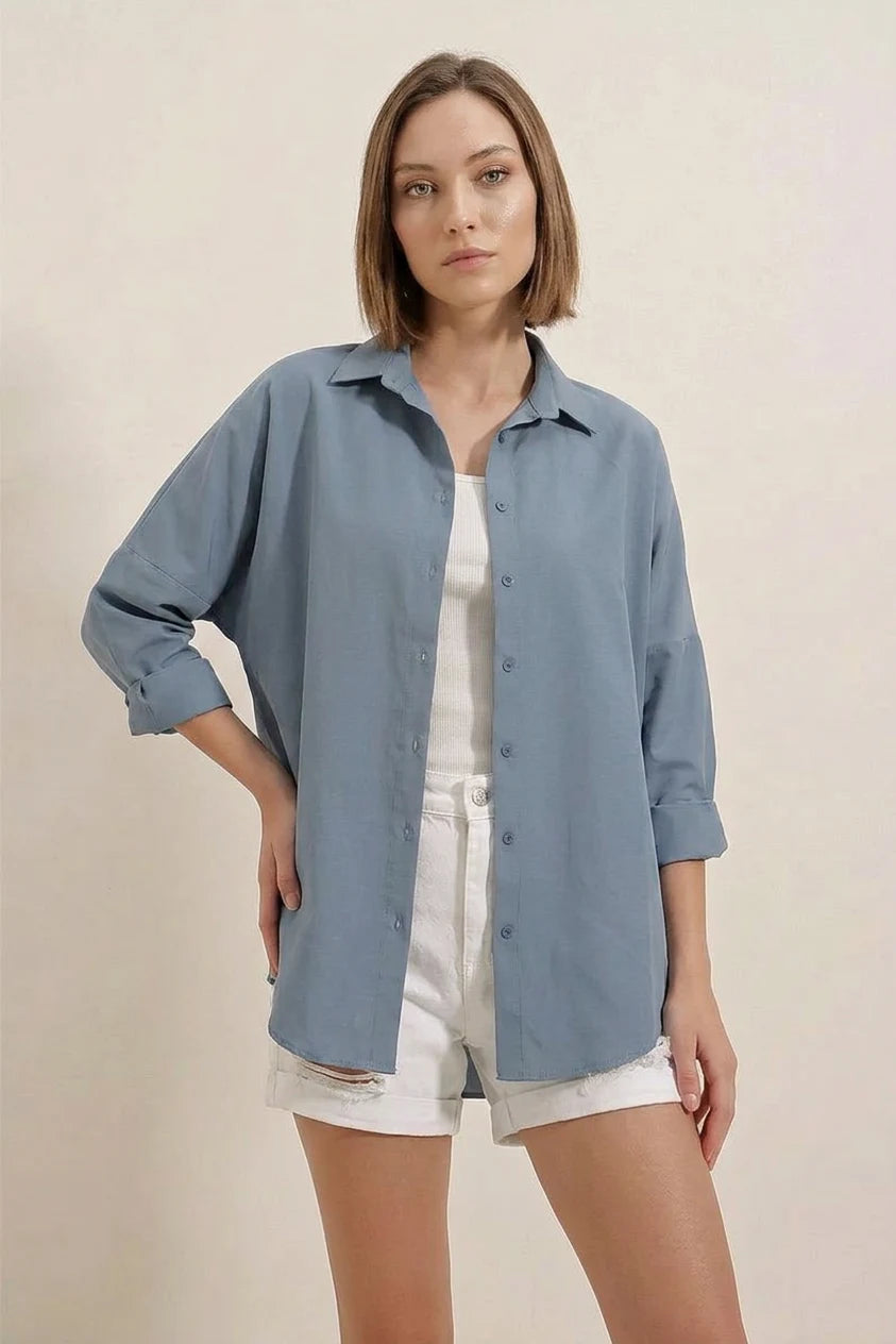 Kadın Oversize Basic Pamuklu Gömlek – Renk Seçenekleri 2