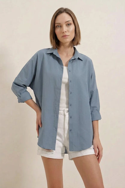 Kadın Oversize Basic Pamuklu Gömlek – Renk Seçenekleri 2