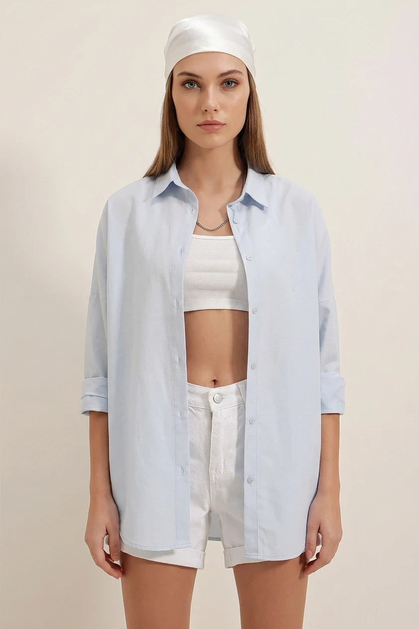 Kadın Oversize Basic Pamuklu Gömlek – Renk Seçenekleri 2