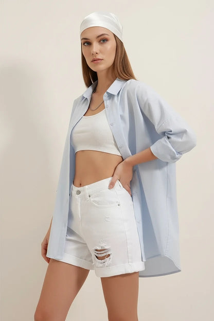 Kadın Oversize Basic Pamuklu Gömlek – Renk Seçenekleri 2