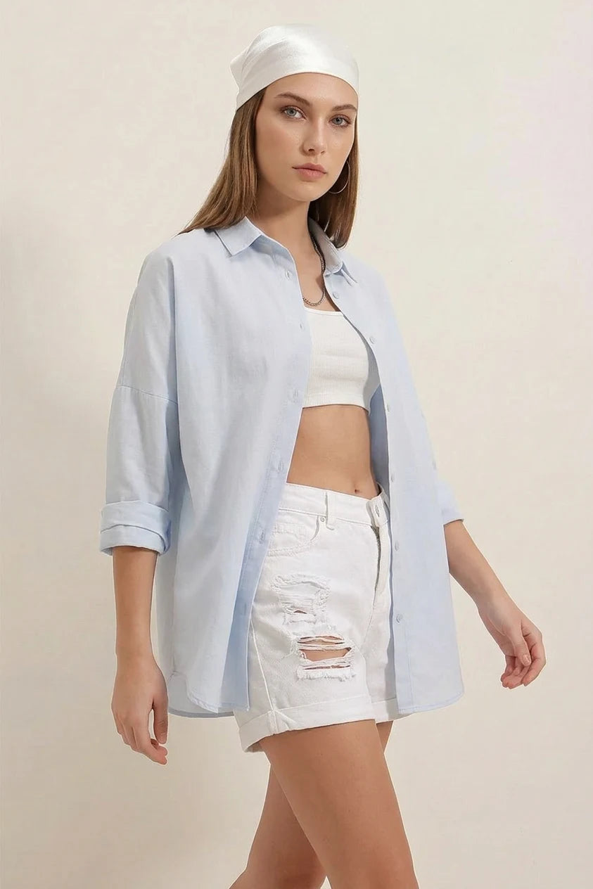 Kadın Oversize Basic Pamuklu Gömlek – Renk Seçenekleri 2